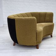 1960s, Danish 2-seater "Banan" sofa, green furniture wool, ash wood.
