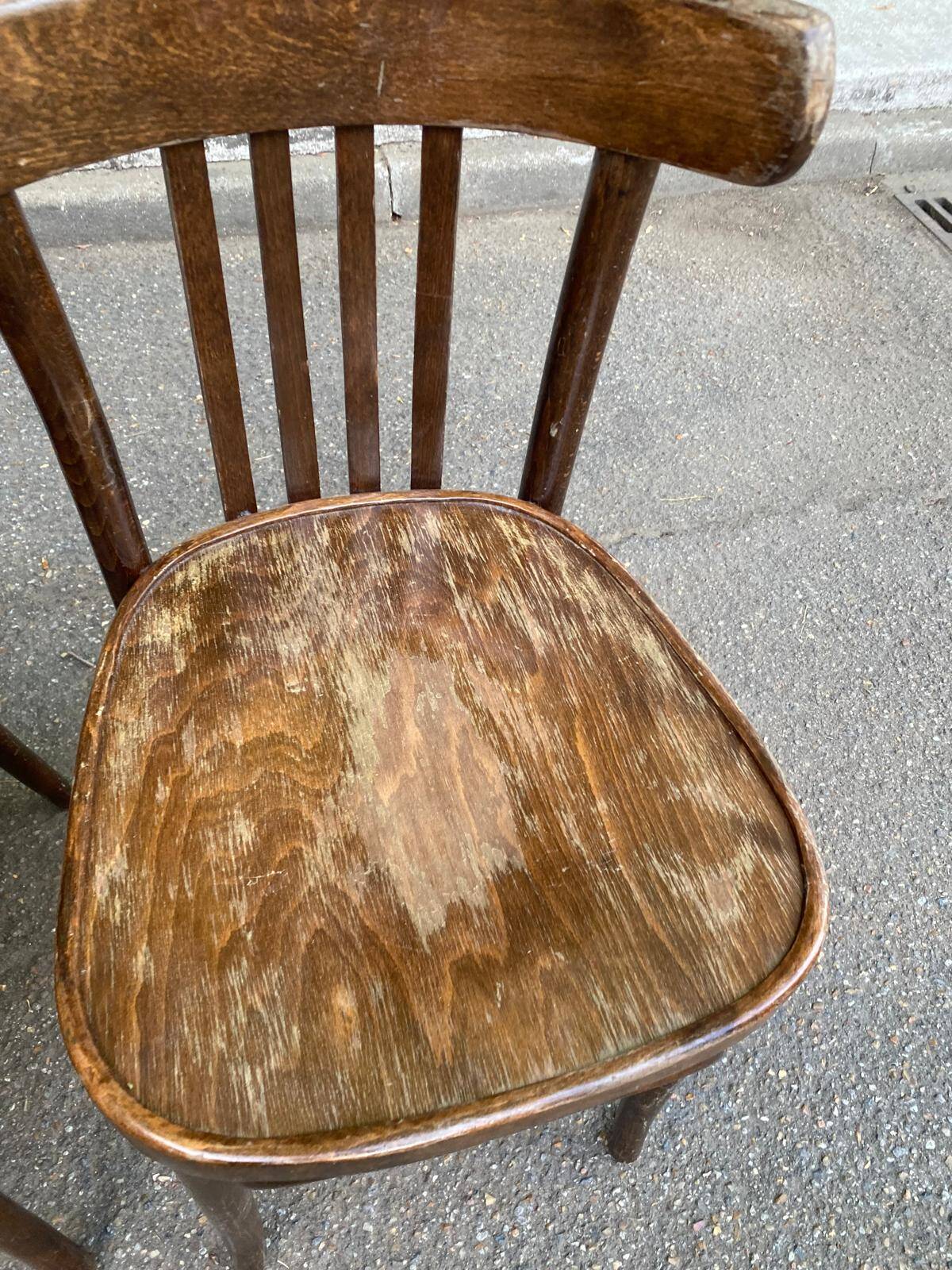 2 solid wood curved walnut bistro chairs in burgundy