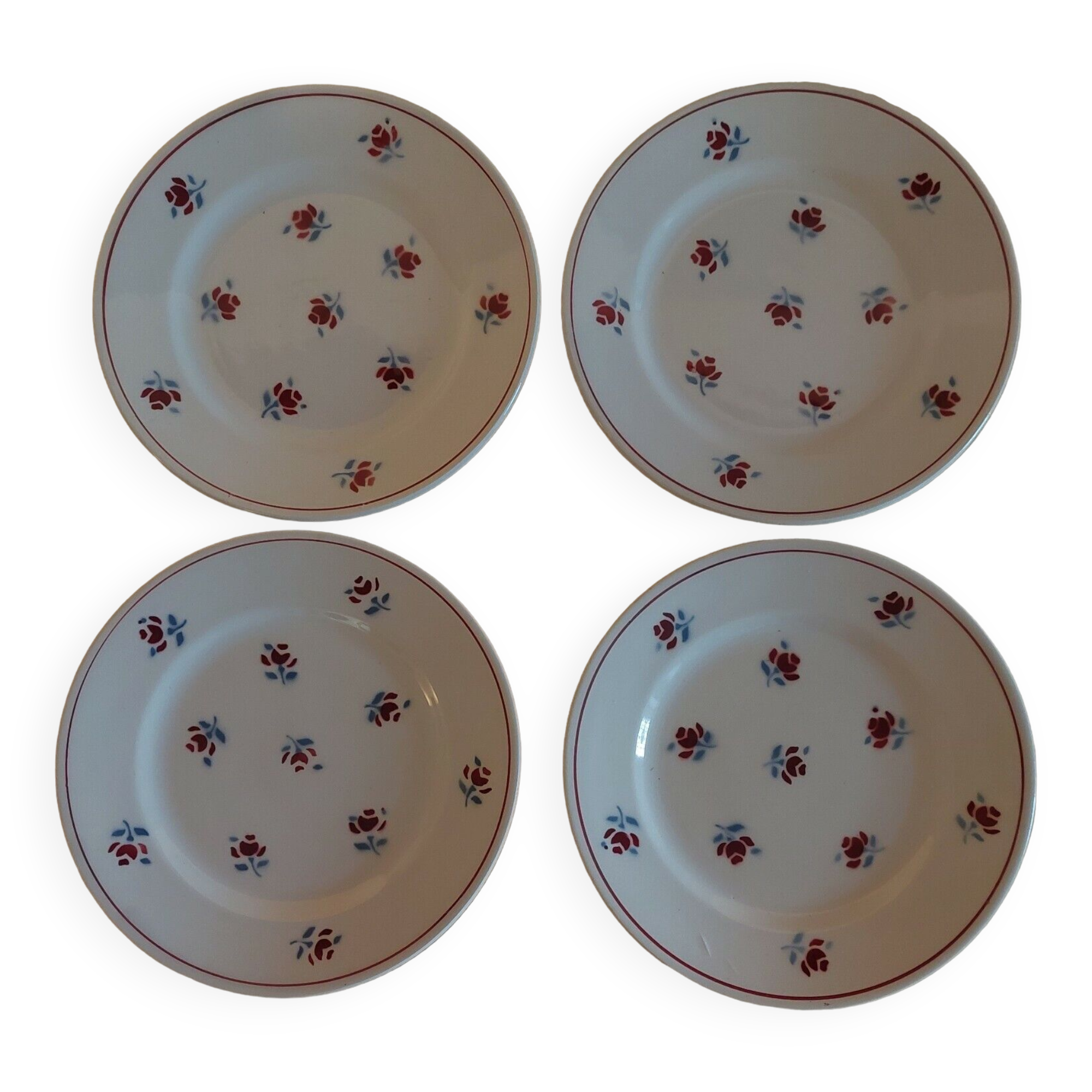 Series of four dessert plates in earthenware Saint Amand décor Rosettes