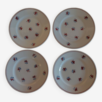 Série de quatre assiettes à dessert en faïence Saint Amand décor Rosettes
