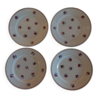 Series of four dessert plates in earthenware Saint Amand décor Rosettes