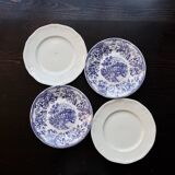 4 mismatched vintage flat plates in blue and white earthenware - Cambrid lot