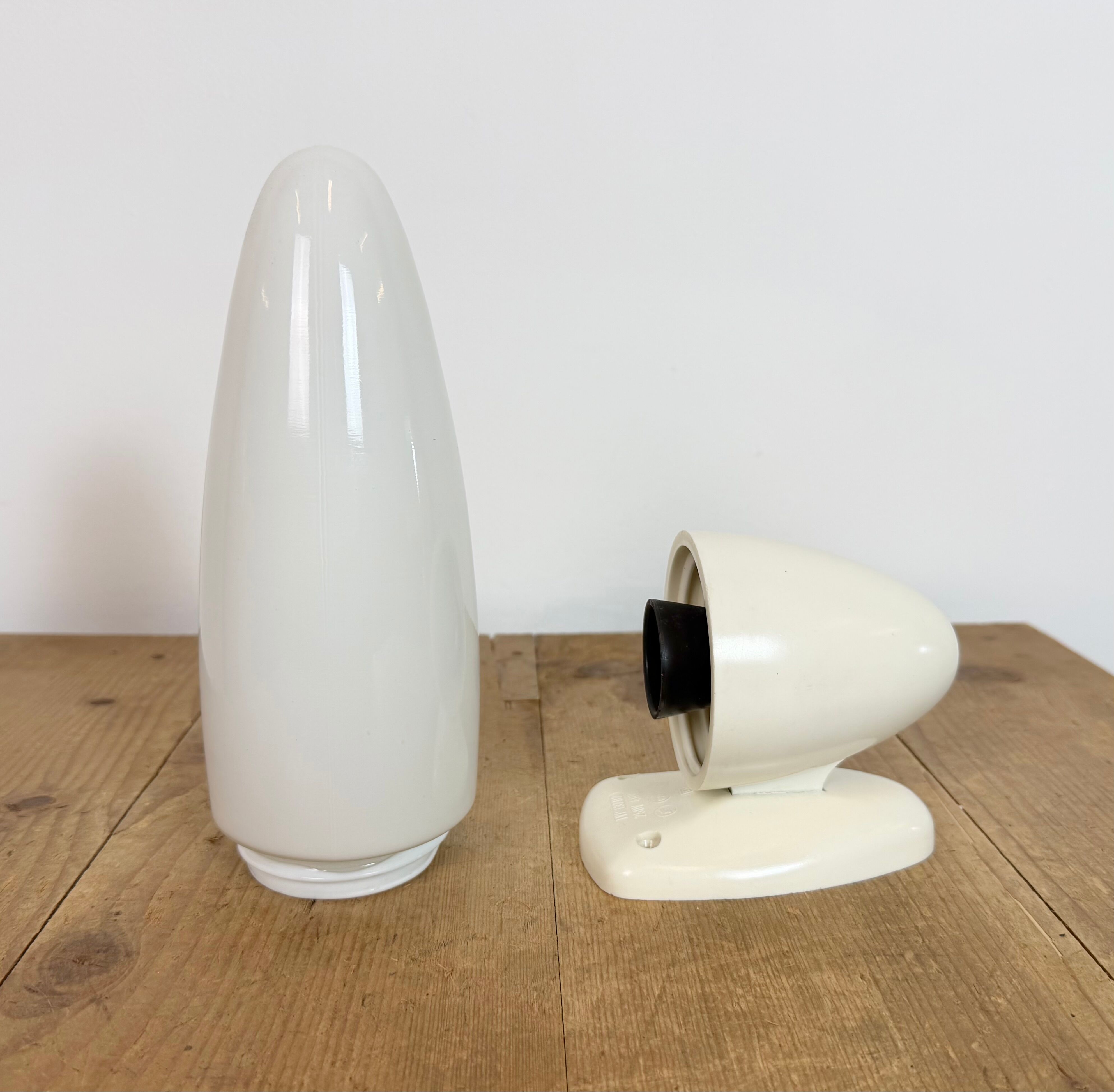 Industrial White Bakelite Wall Light with Milk Glass, 1950s