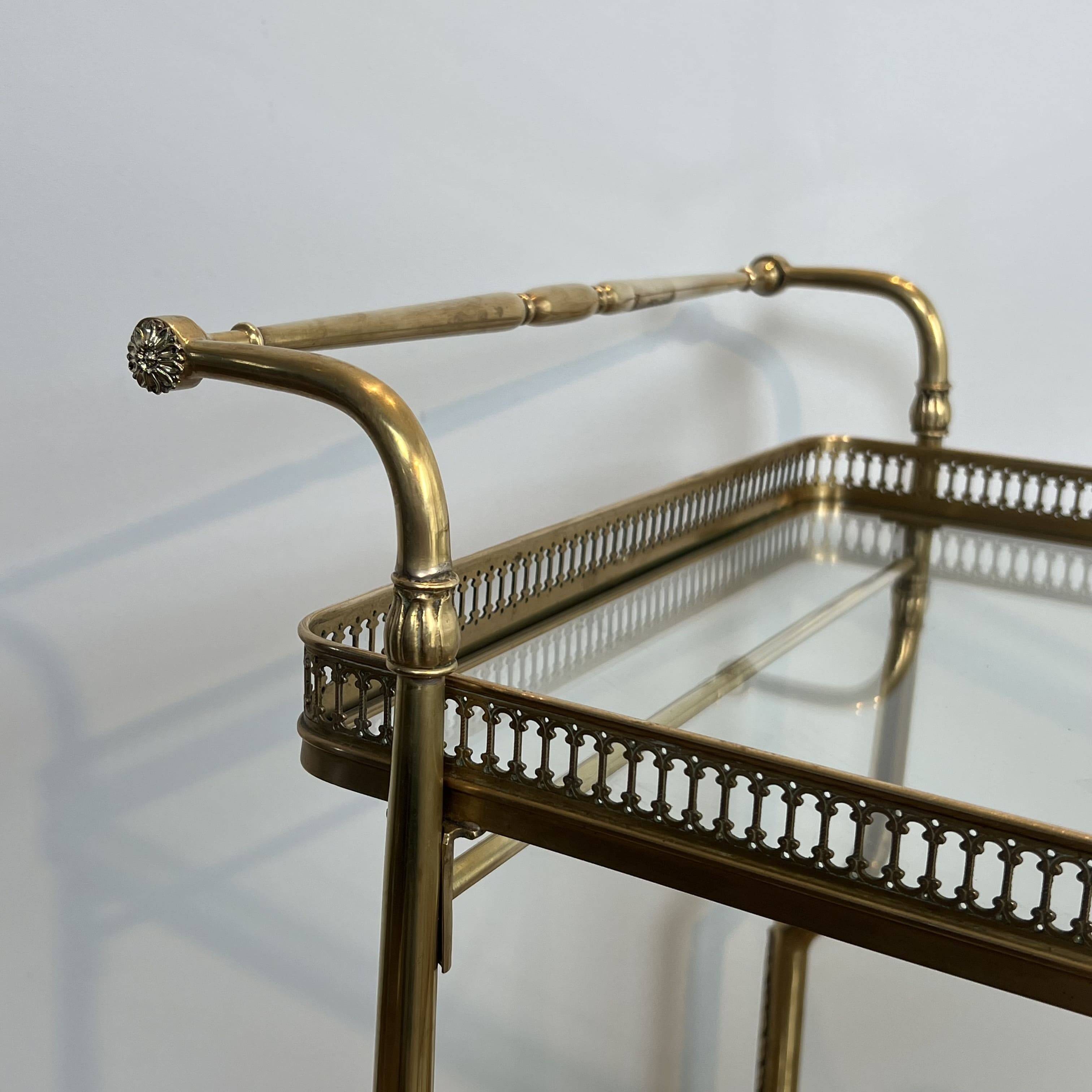 Rolling Table with Large Brass and Glass Wheels, Maison Jansen, Circa 1940