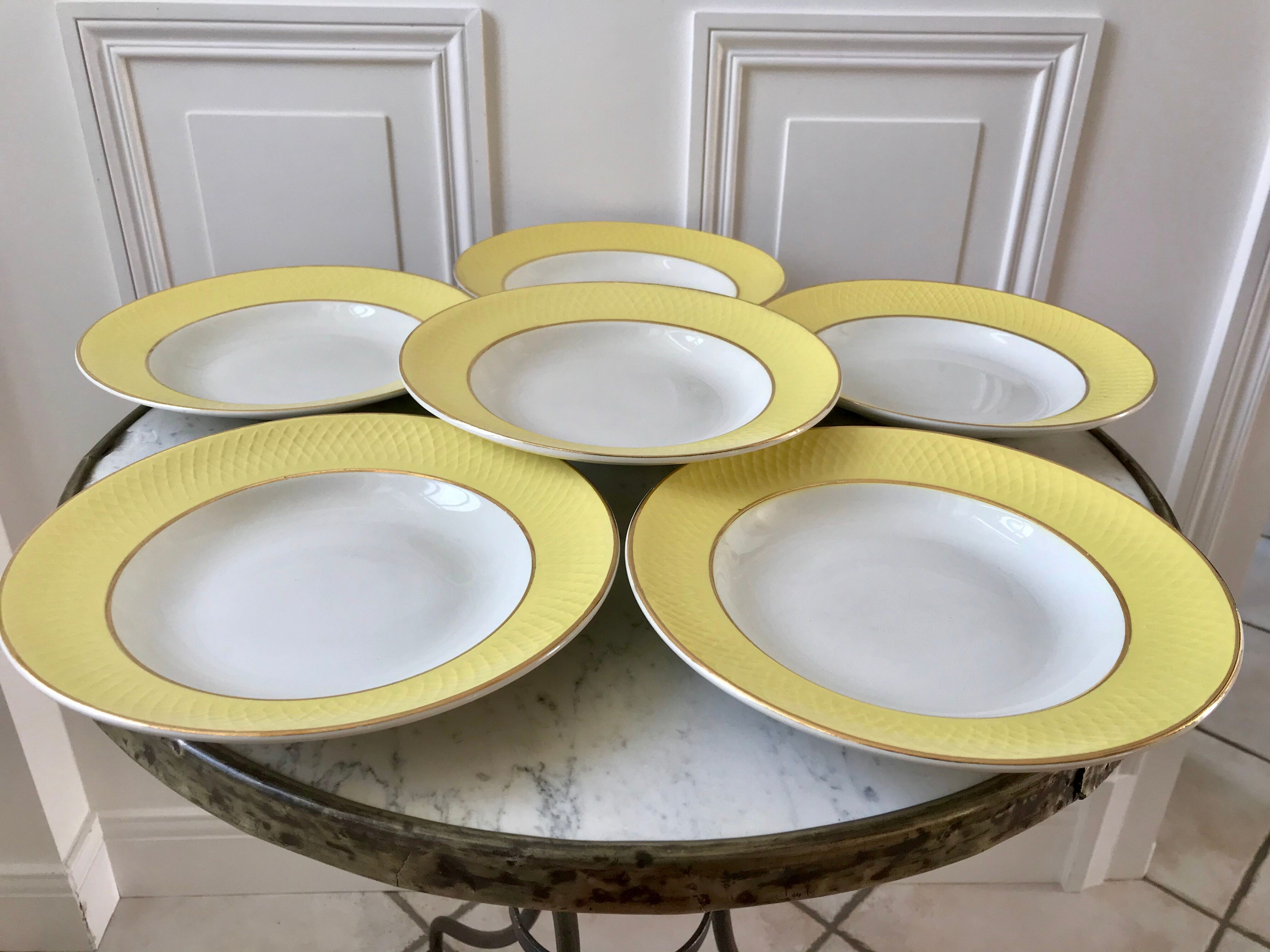 lot of 6 hollow plates Moulin des Loups textured canary yellow 50s