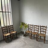 5 oak and straw chairs