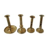 Set of 4 Old Brass Pusher Candle holders