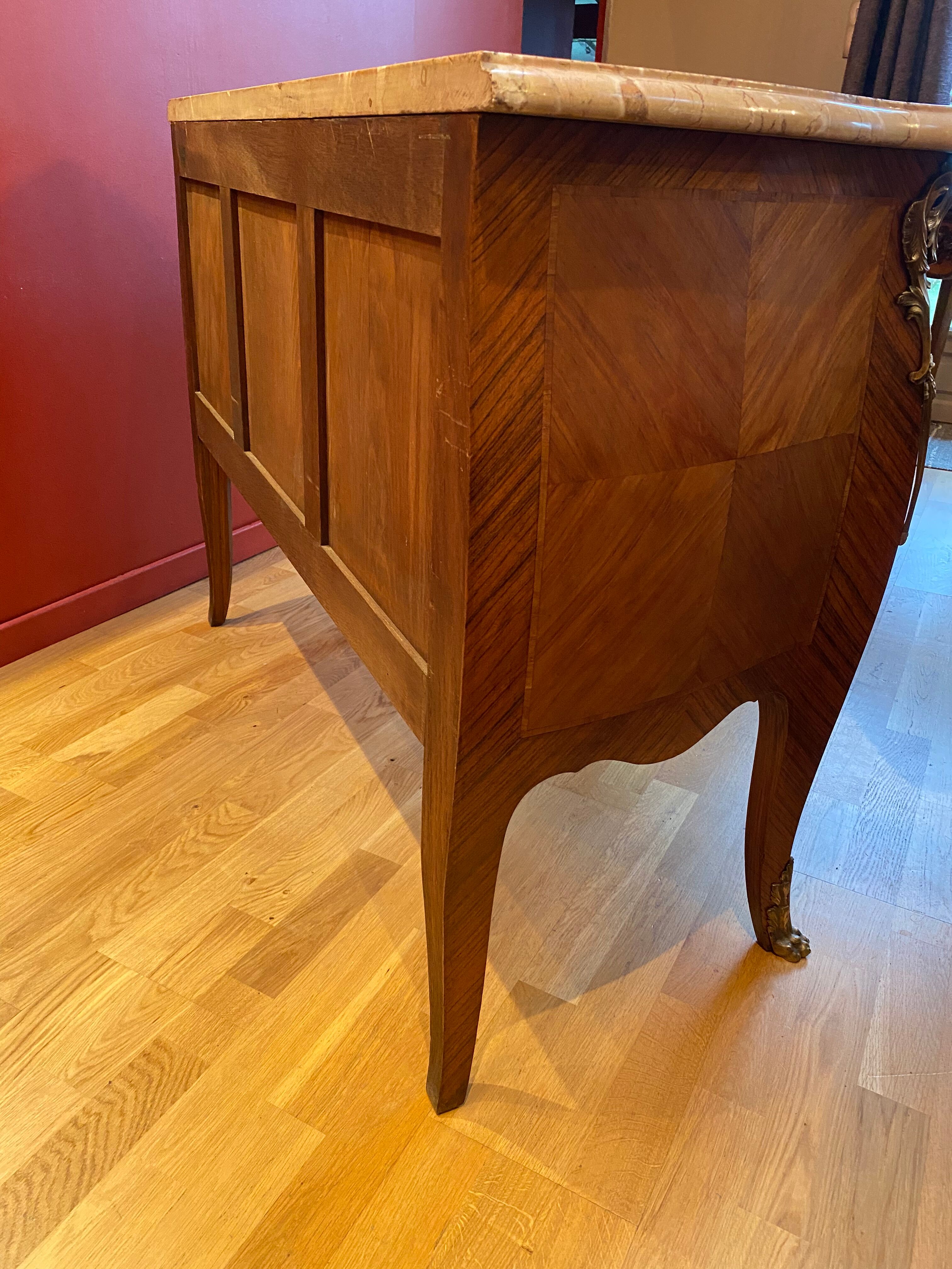 Louis XV style chest of drawers inlaid rosewood