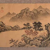 India ink drawing with red markings depicting a mountain landscape