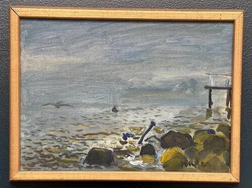 Huile sur toile originale "Rivière" par Lars Herder vintage et encadrée 37×28cm