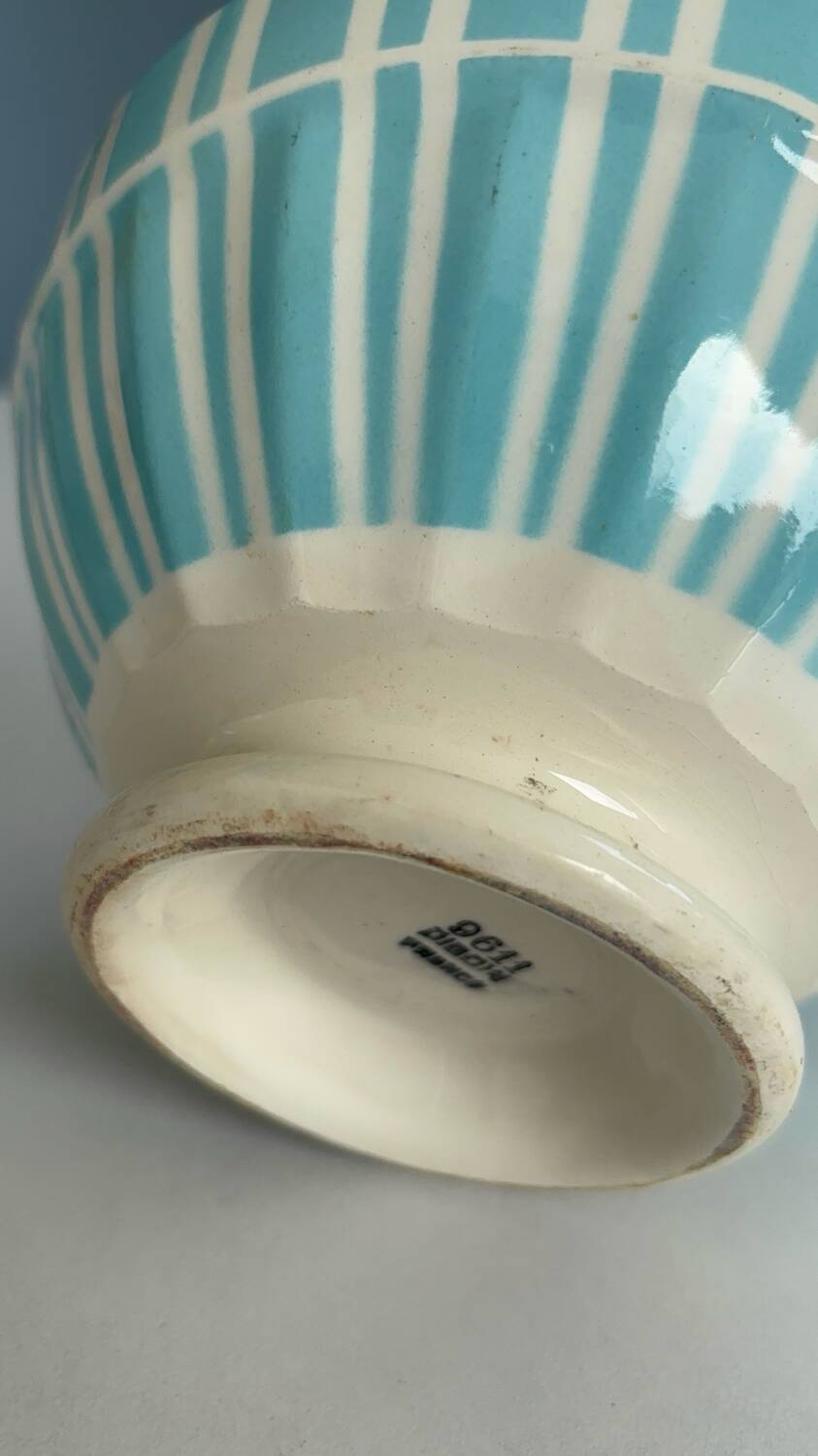Antique bowl digoin france | blue striped earthenware bowl | collectible tableware