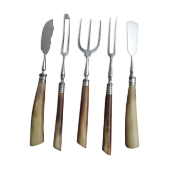 Set of 5 cutlery horn handle
