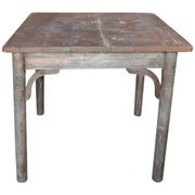 Rustic Thonet table in brown beech, circa 1920, with slatted top and turned legs.