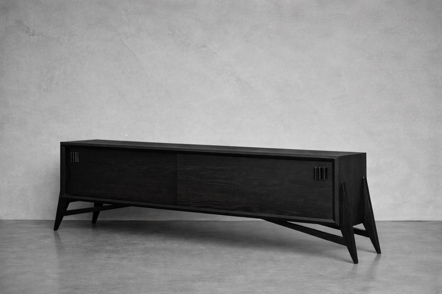 Vintage Mid-Century Scandinavian Modern Dark Oak Sideboard & Wooden Handles