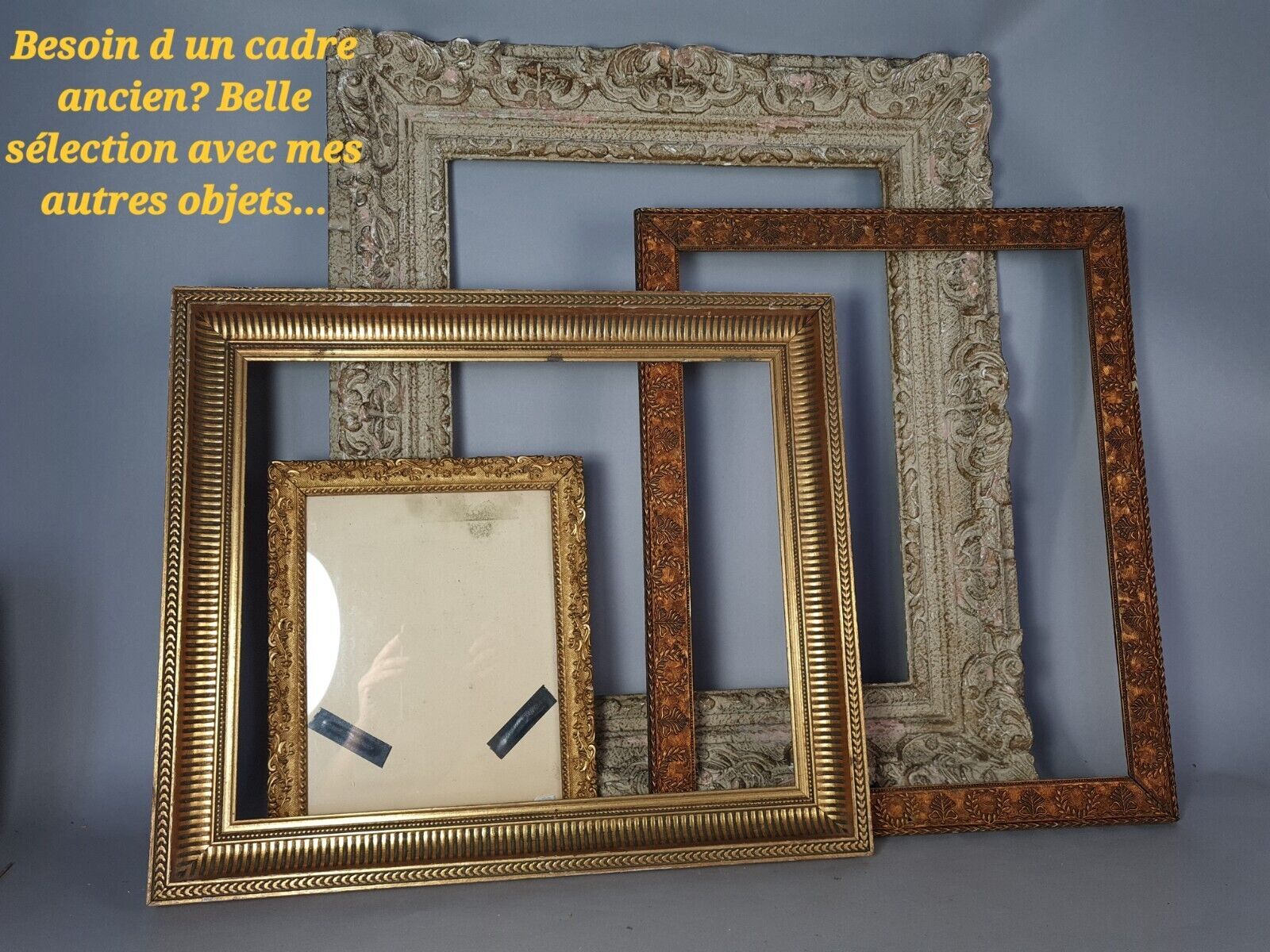 Old beveled oval mirror frame wood stucco gilding gold leaf 52x37 cm SB156