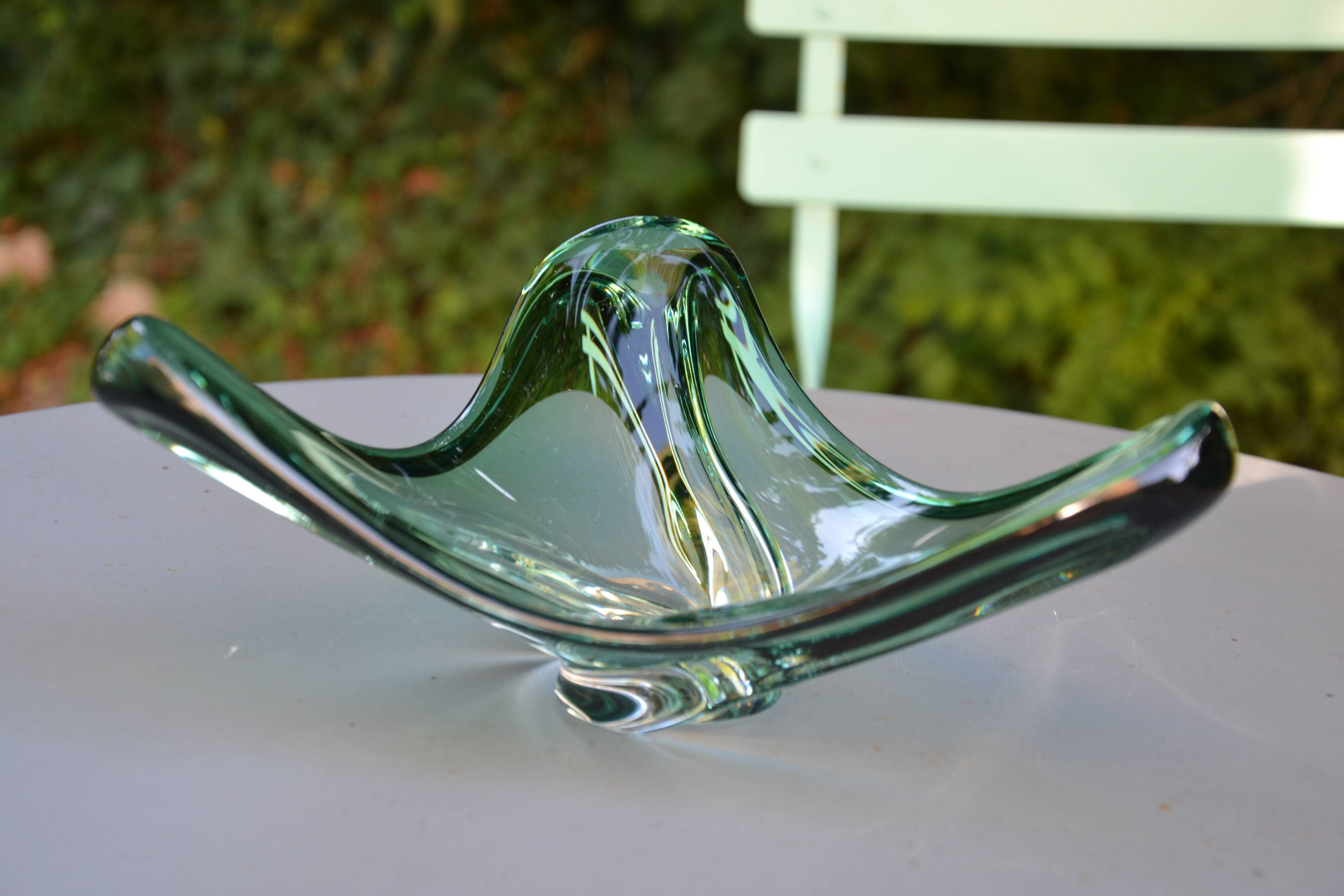 Val St Lambert green crystal bowl