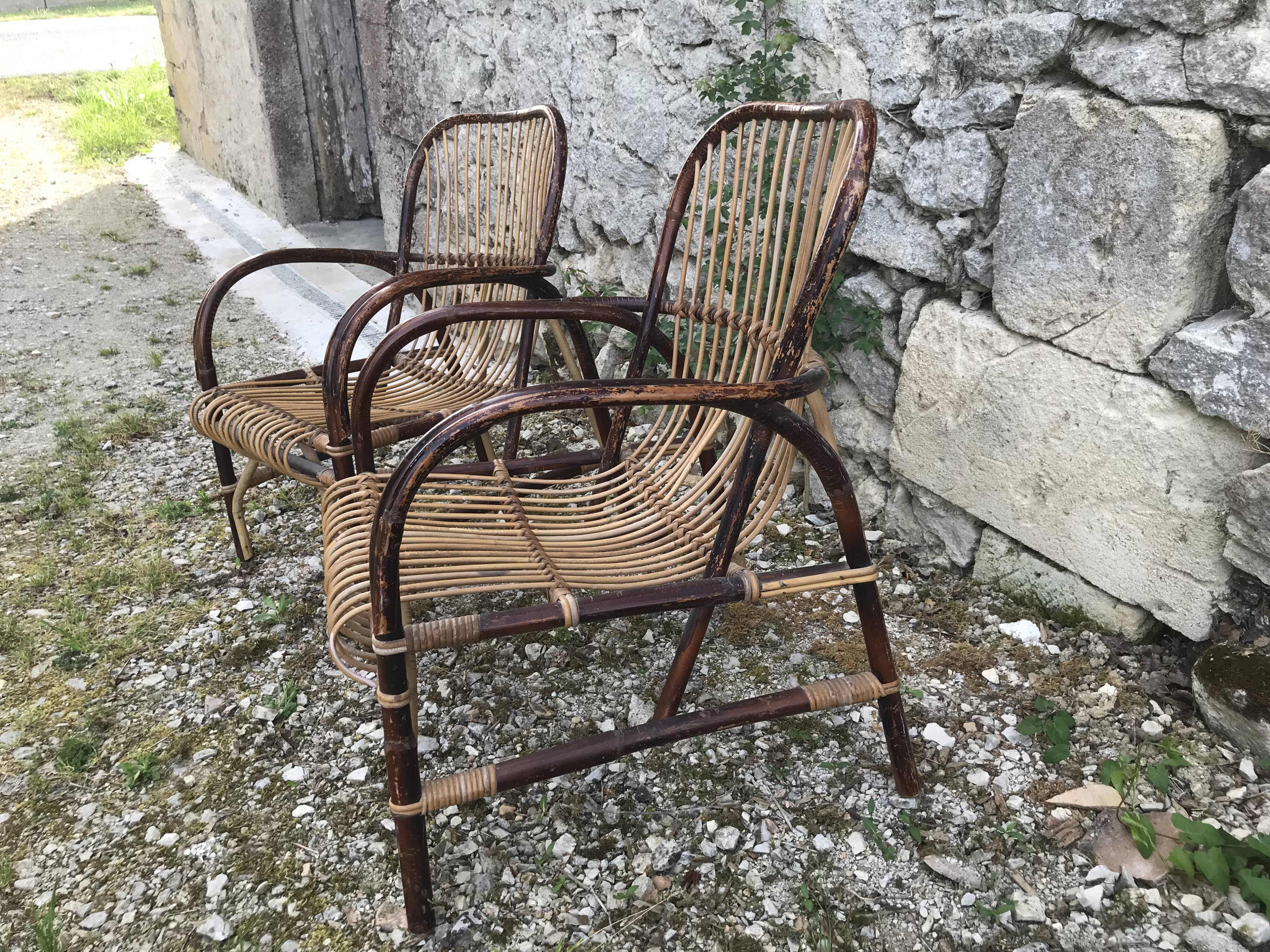 Pair of rattan armchairs