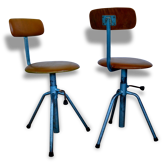 Set of two chairs - workshop stools, adjustable in height, industrial
