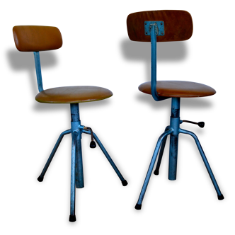 Set of two chairs - workshop stools, adjustable in height, industrial