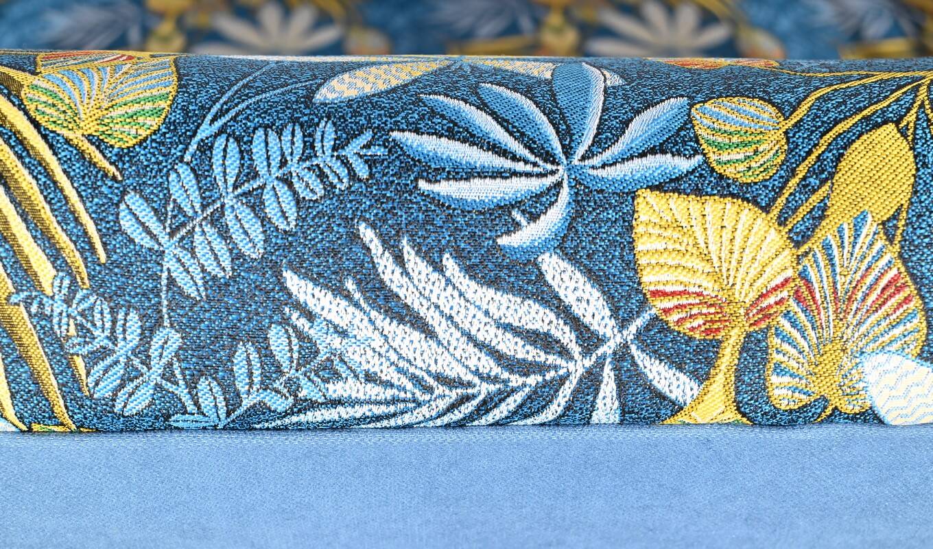 2-Seater Bench in Azure Blue Fabric – 1940s