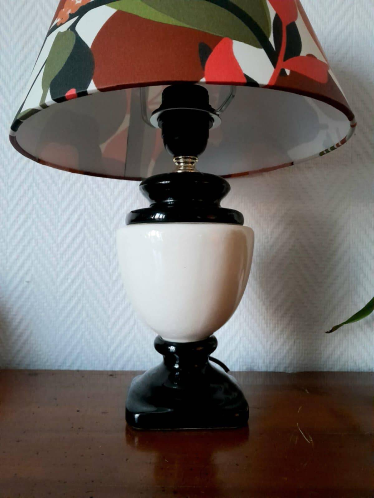 Vintage ceramic lamp with fruit lampshade