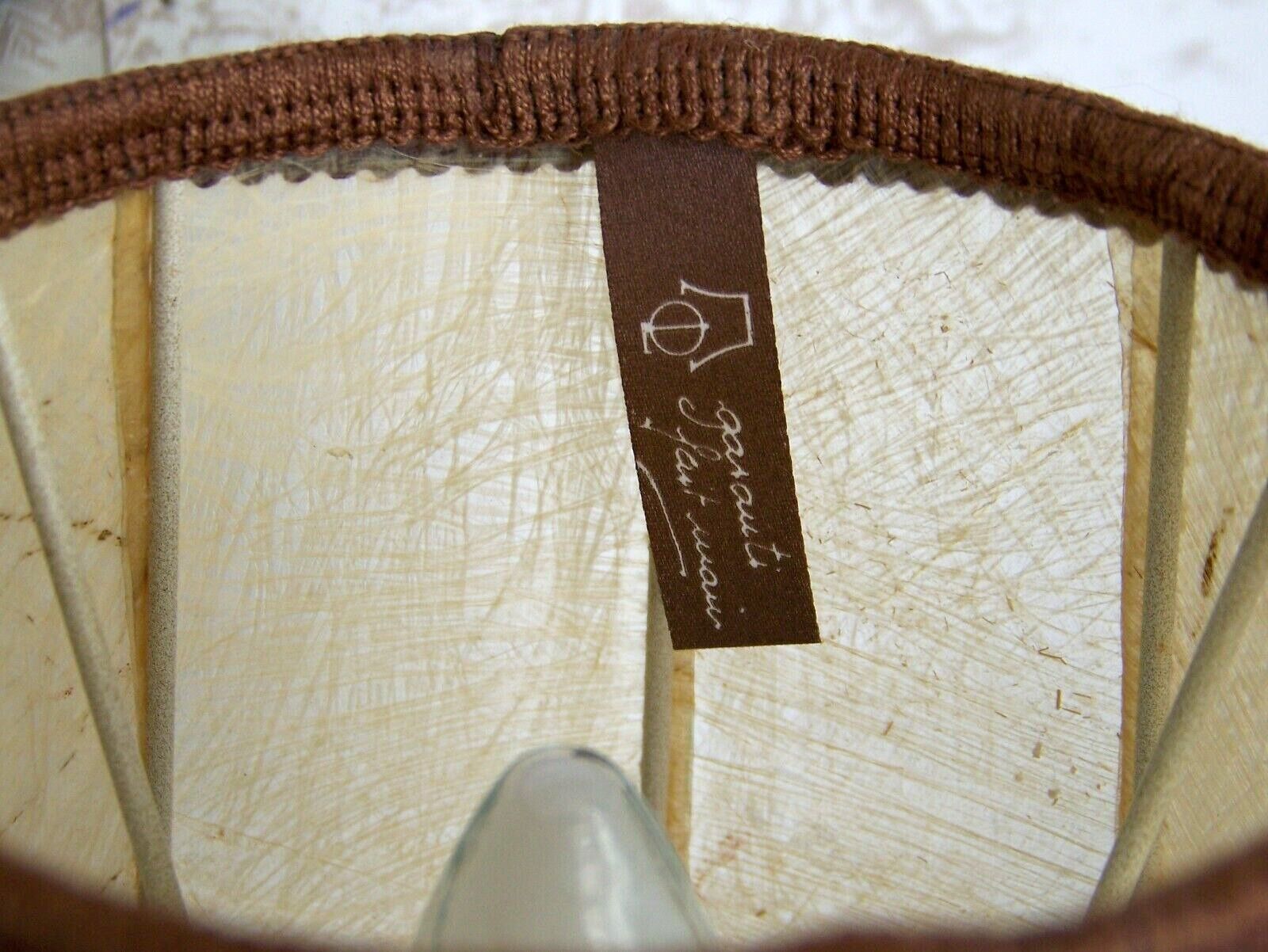 Small French Round Turned Wood Table Lamp With Hand Made Hide Skin Shade 4355