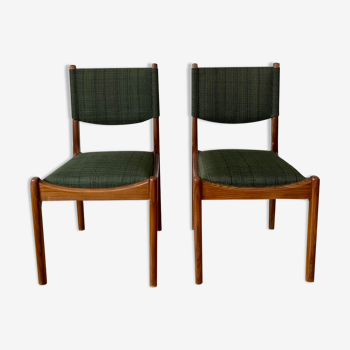 Paire de chaises design scandinave en teck et tweed