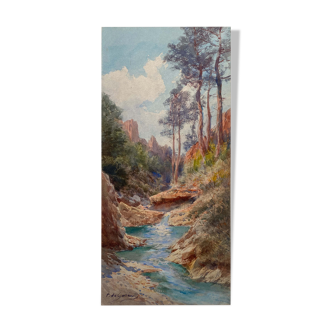 Painting Watercolor Orientalist (or Corsica) Marine Oued P. de Garavan