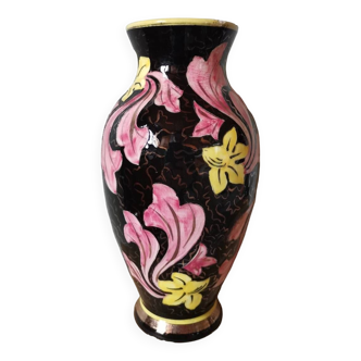 Vintage Monaco style ceramic vase with flowers and gilding