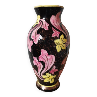 Vase vintage style Monaco céramique fleurs et dorure