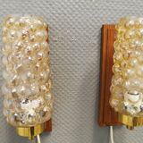 Pair of wall lamps, in teak, brass and bubble glass, Danish, from the 50-60s