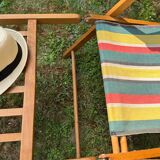 Transat/ chilienne vintage en bois avec repose-pieds — Années 60