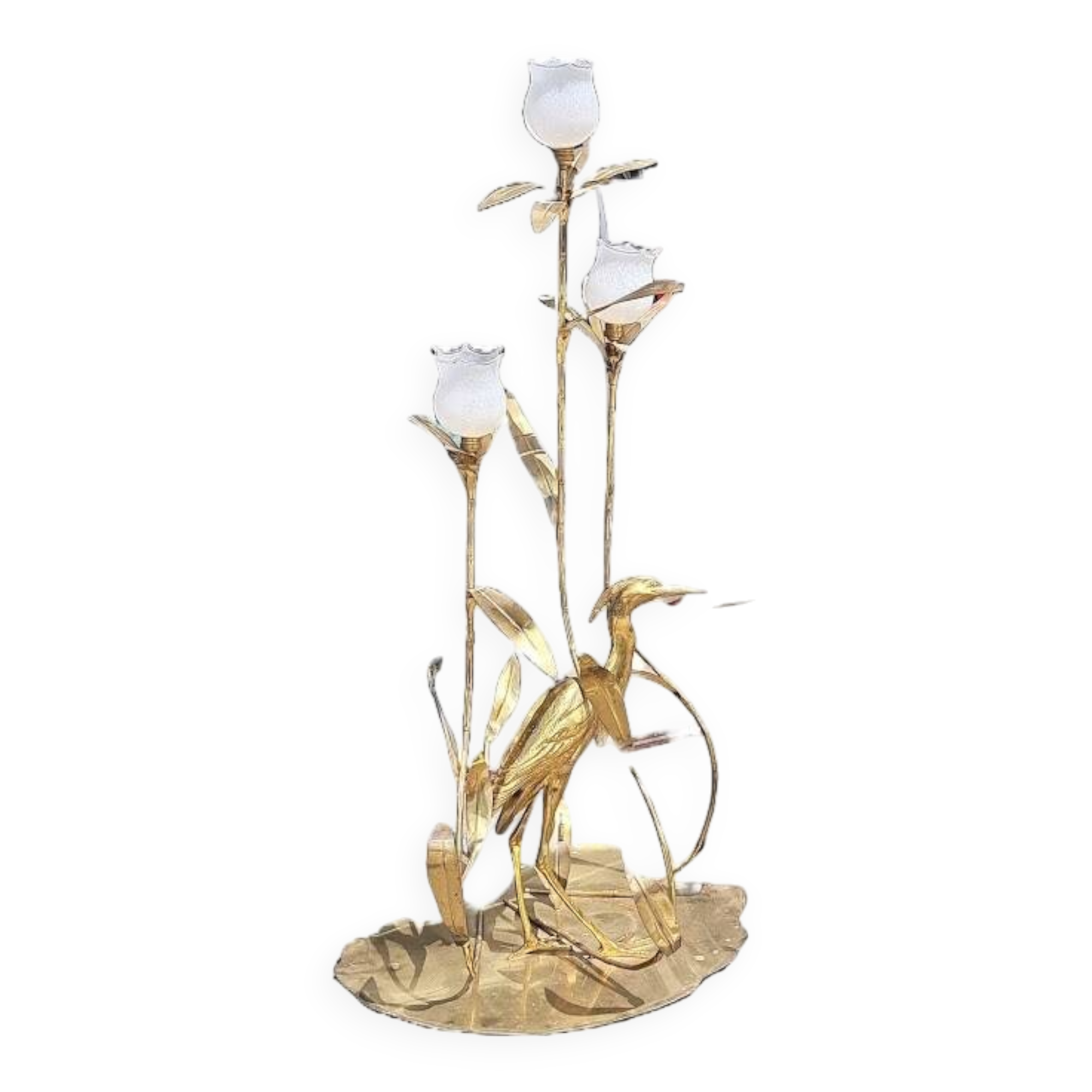 Lampadaire héron en laiton Hollywood Regency par Citonne Oggi 1970