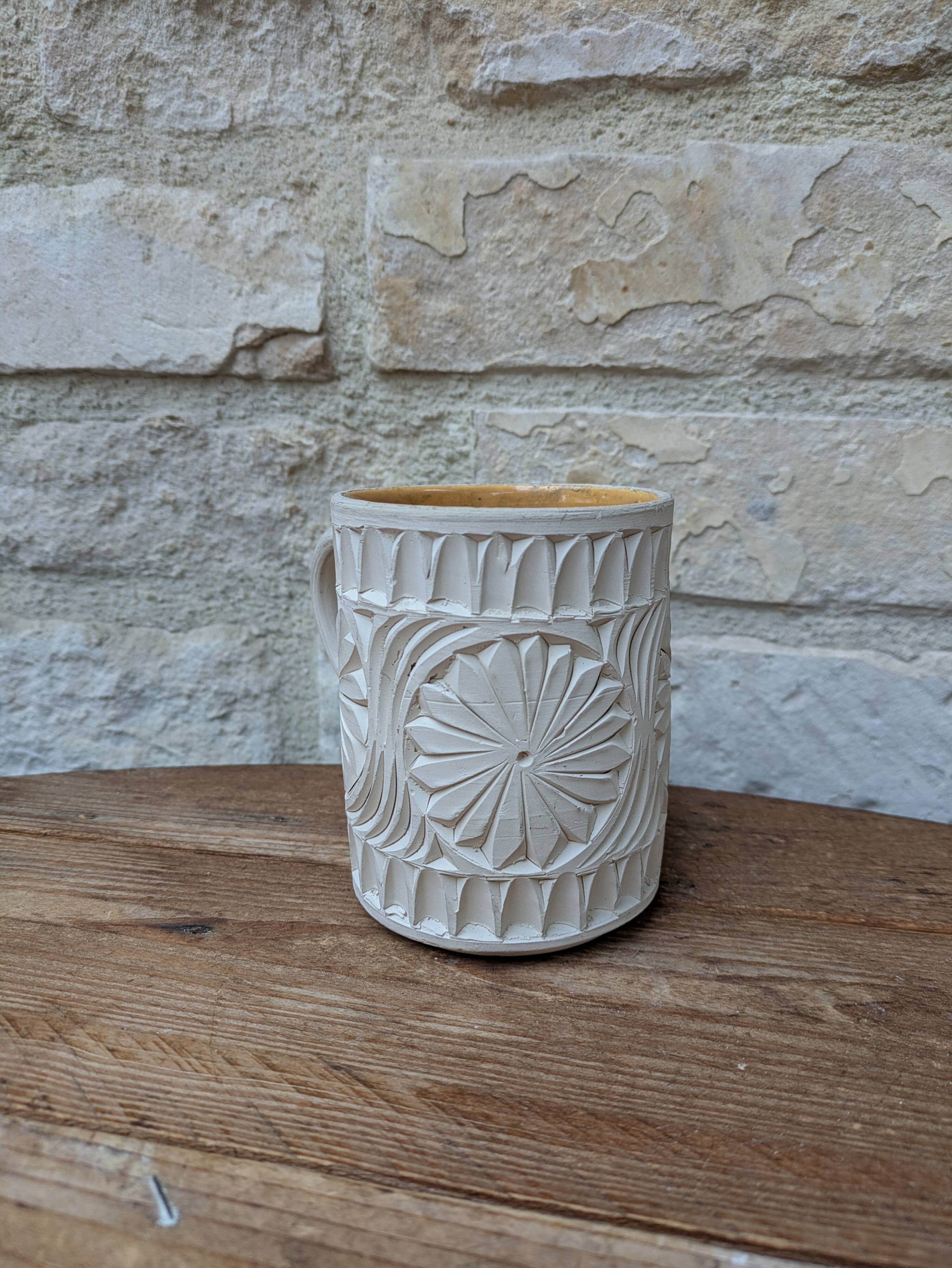 Old terracotta mug with glazed interior