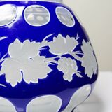 Pair of small crystal vases "overlay" cut with antique blue and white enamel
