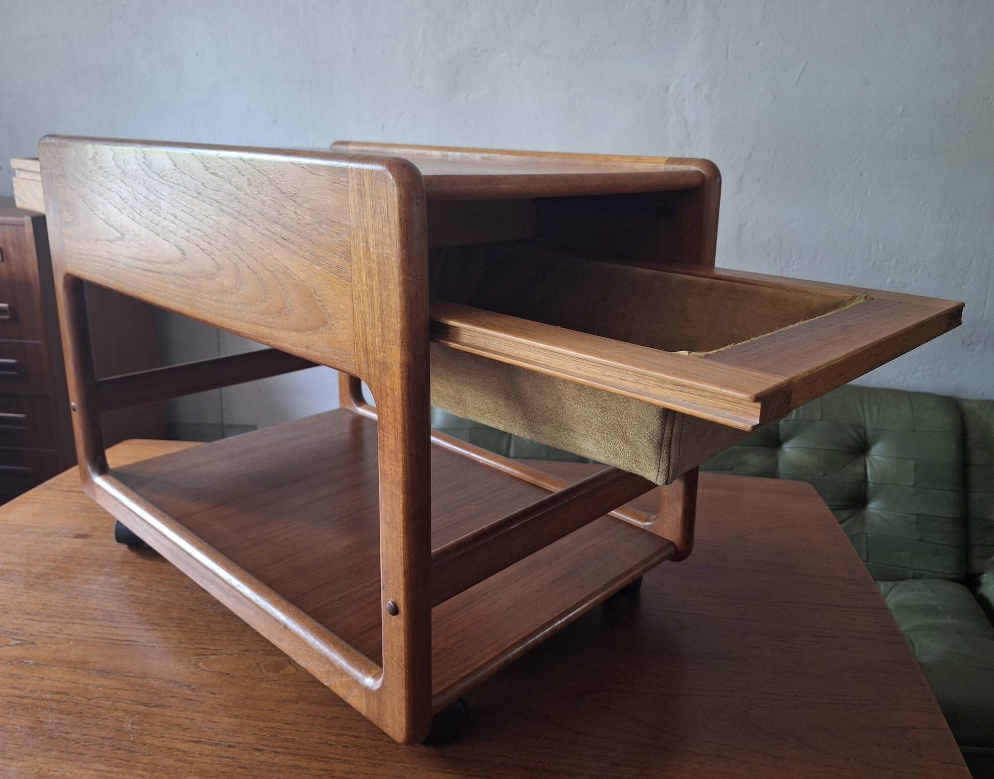 Teak multifunctional bar cart serving trolley, Denmark 1960s