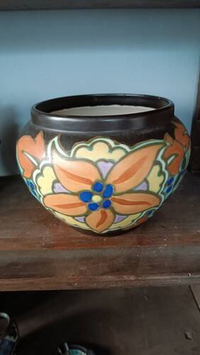 Ceramic VASE CASHPOT Montoise Bergen, Belgium, Art Deco 1920 1930