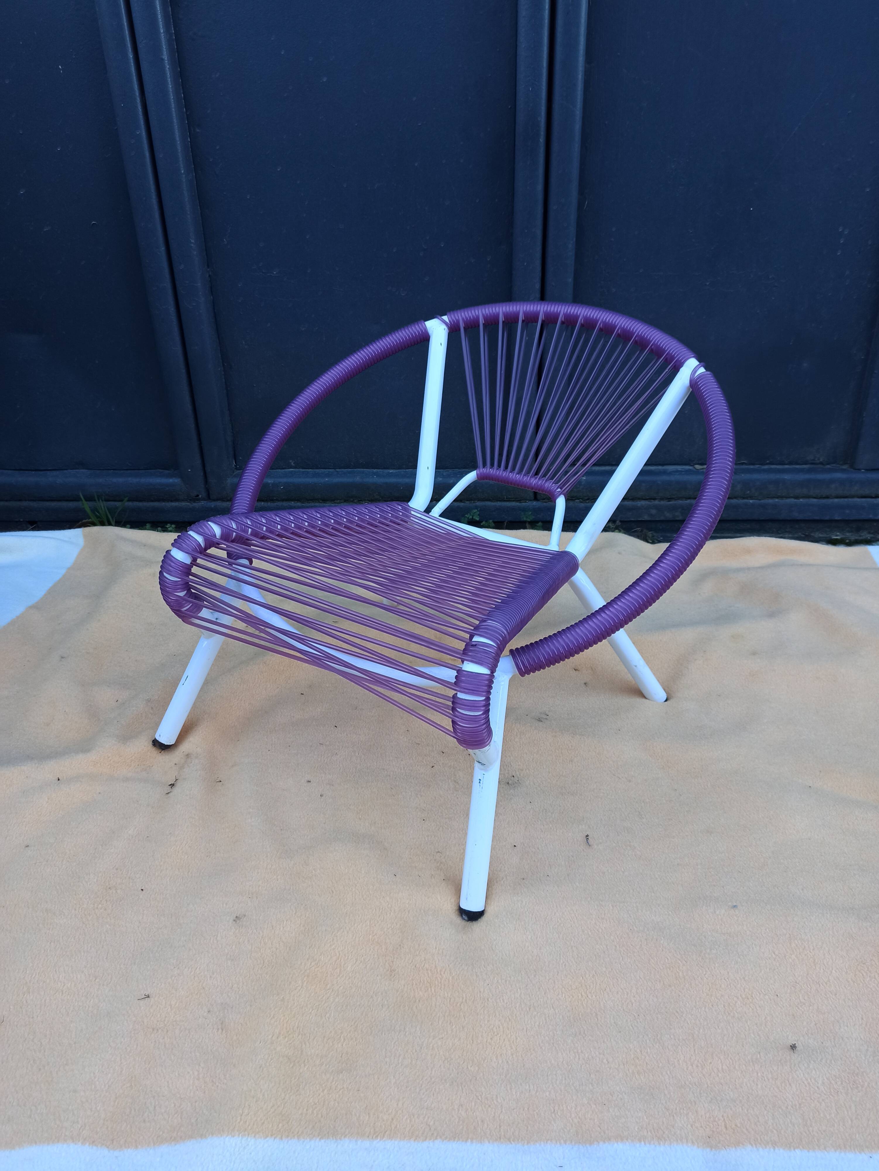 Children's armchair scoubidou purple white tube