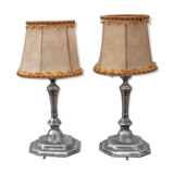 Vintage lamp pair, bedside lamp, tin lamp stand with lampshade, interior décor