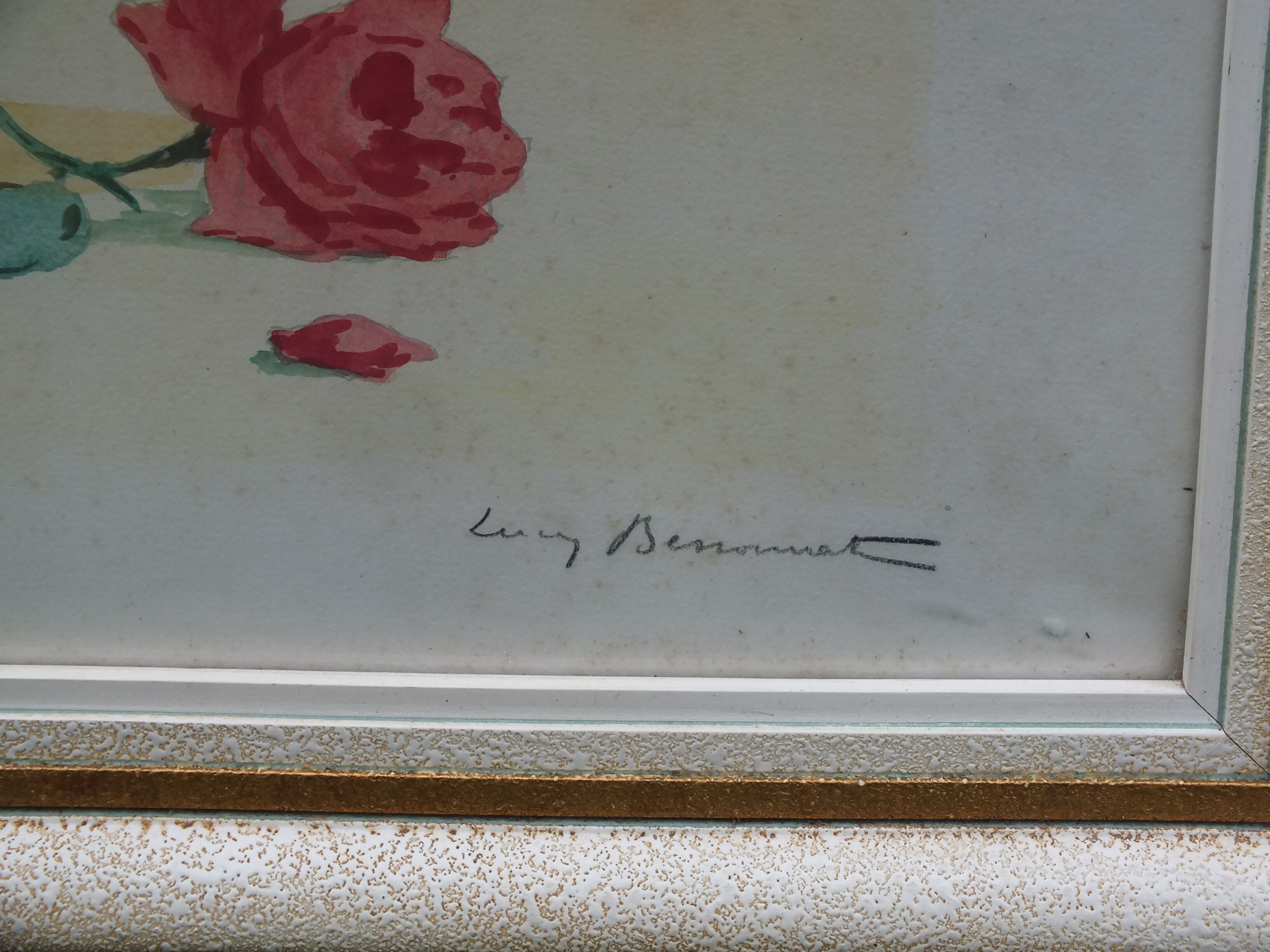 Large watercolor bouquet of flowers signed Bessonnat