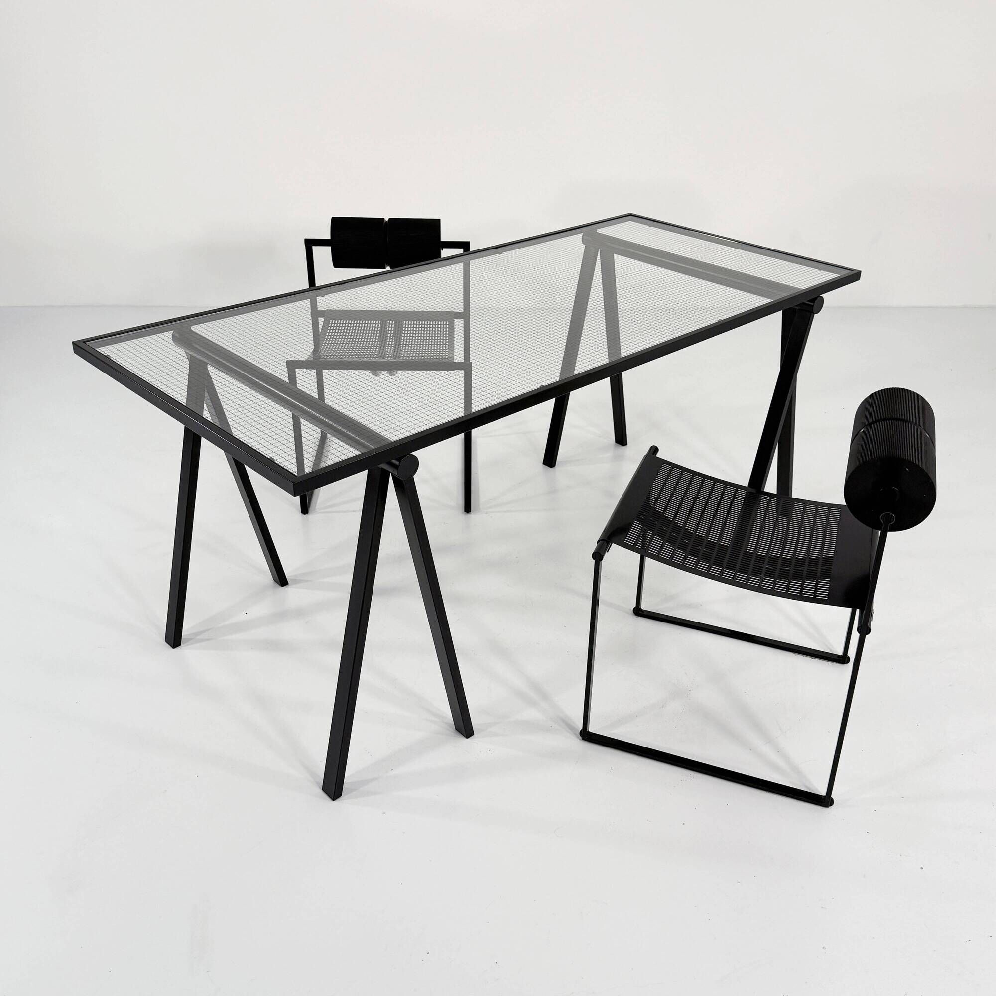 "Trestle" glass and metal desk by Rodney Kinsman for Bieffeplast, 198