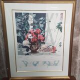 Old Color Lithograph Still Life Numbered & Signed + Golden Frame #A688