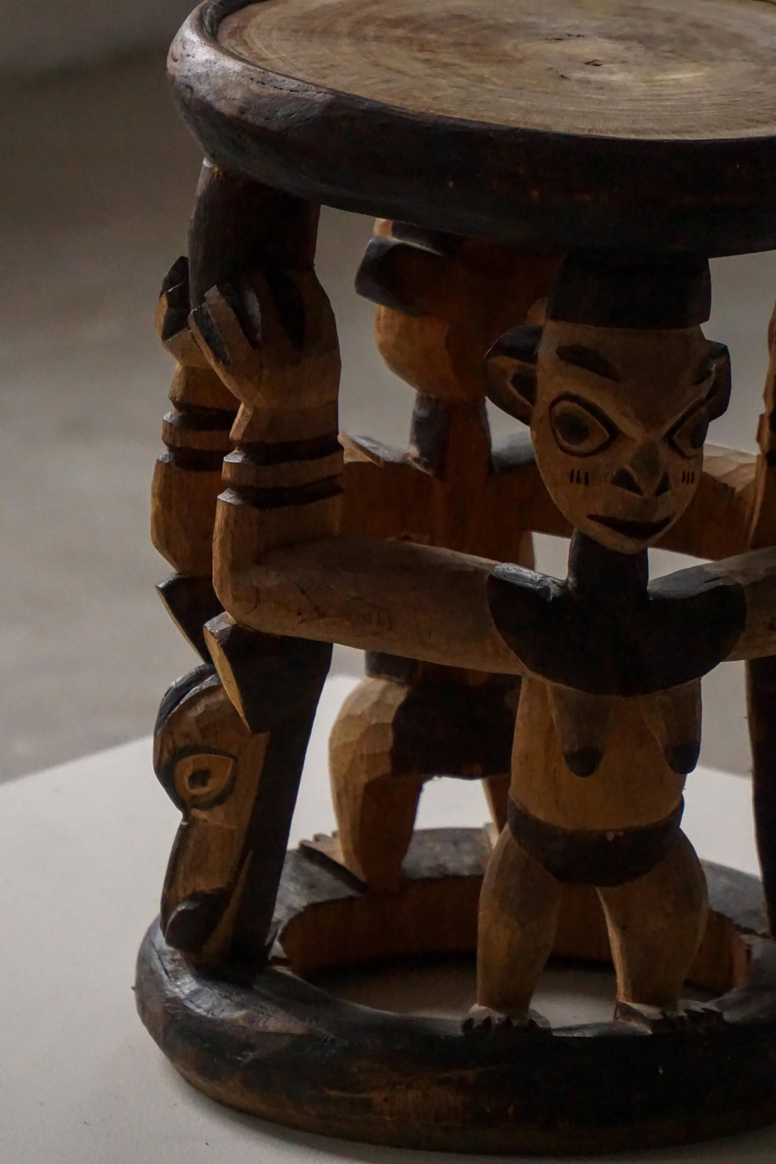 Decorative stool carved from African hardwood / Tribal art piece, mid-20th century