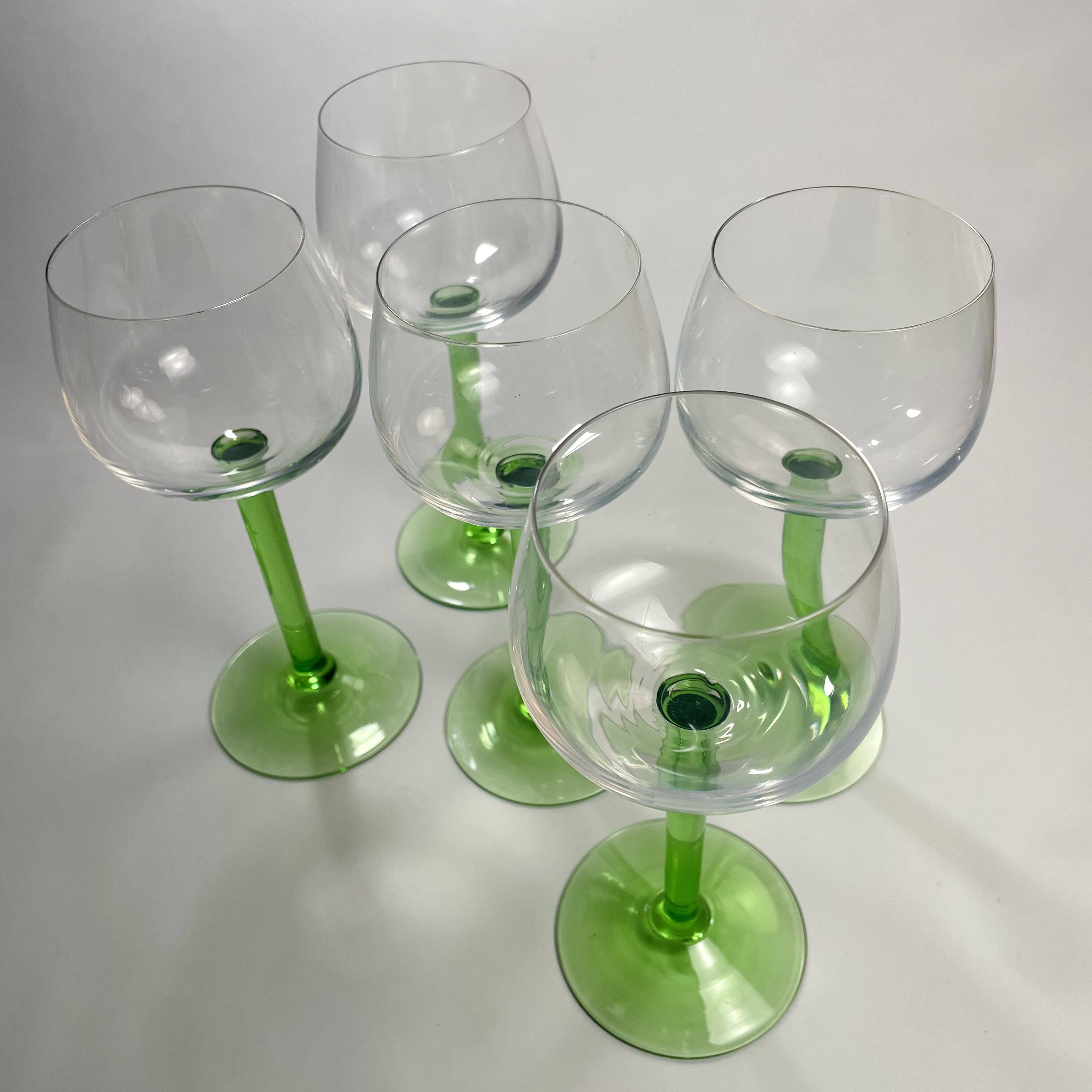 Set of 5 Ballon d'Alsace Stemmed Glasses (wine, green stem)