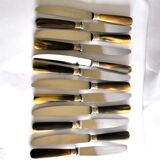 Set of 12 vintage table knives with horn handles and stainless steel blades RENEKA 24.5 cm