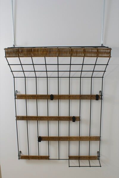 Vintage metal and rattan coat rack by karl fichtel for drahtwerke erlau, germany 1950