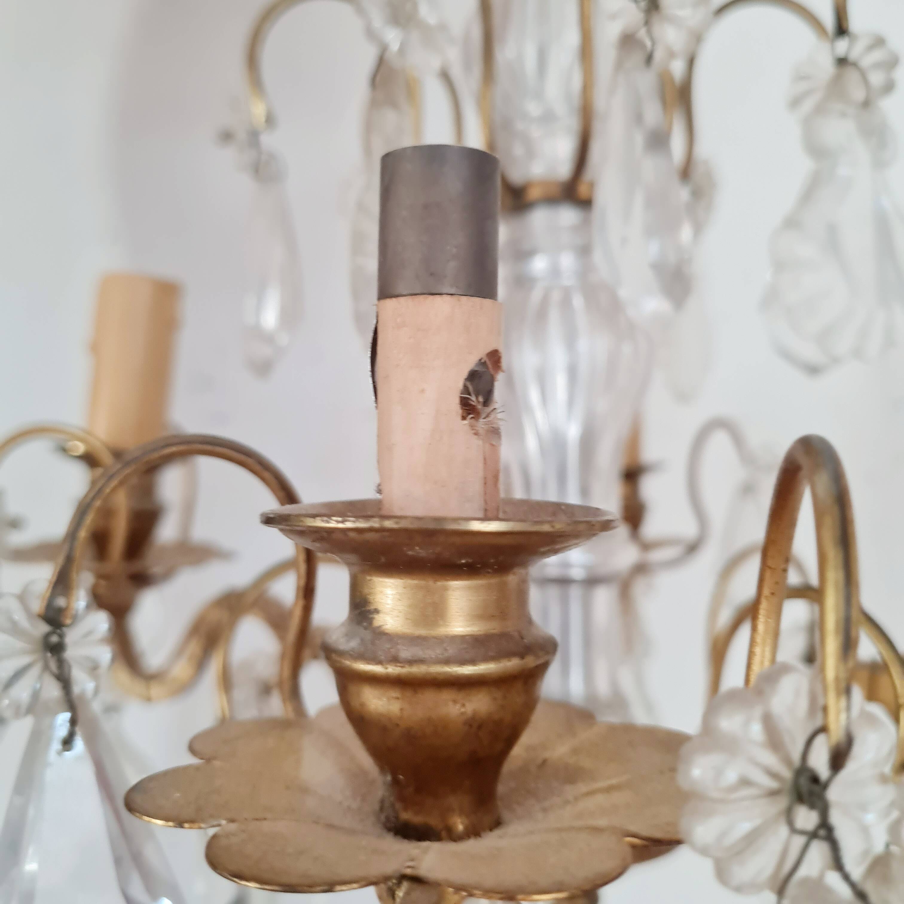 Chandelier with glass flower pendants from the beginning of the last century