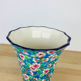 Faience enamel Longwy enamel cornet vase