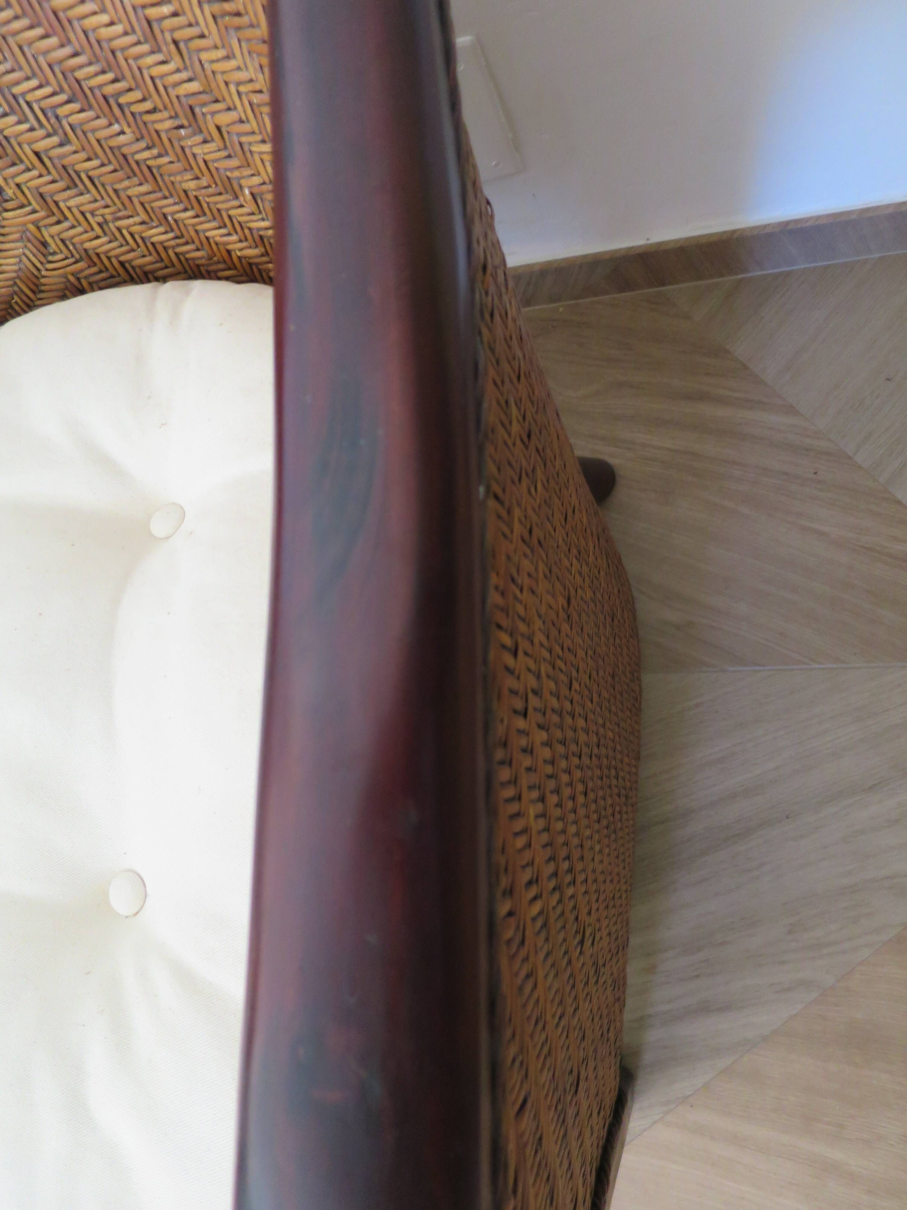 Colonial style armchair - woven rattan and exotic wood - vintage