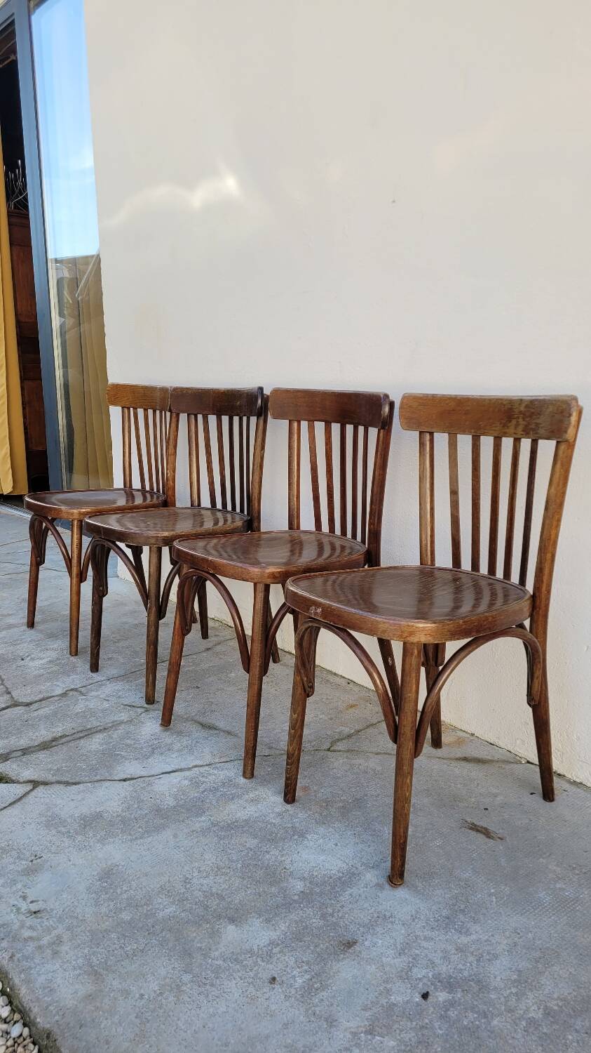 Set of 4 vintage Baumann style bistro restaurant chairs 1950s